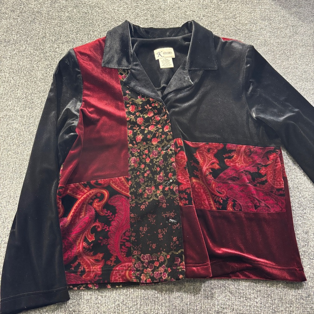 Women's Black And Red Patchwork Jacket - image 1